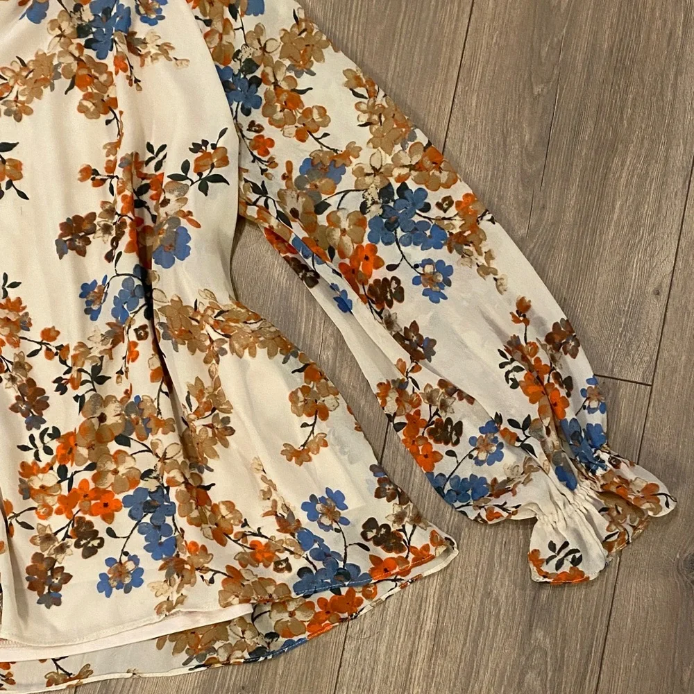 Vici Cream Floral Blouse with Blue and Orange Accents - Picture 4 of 9